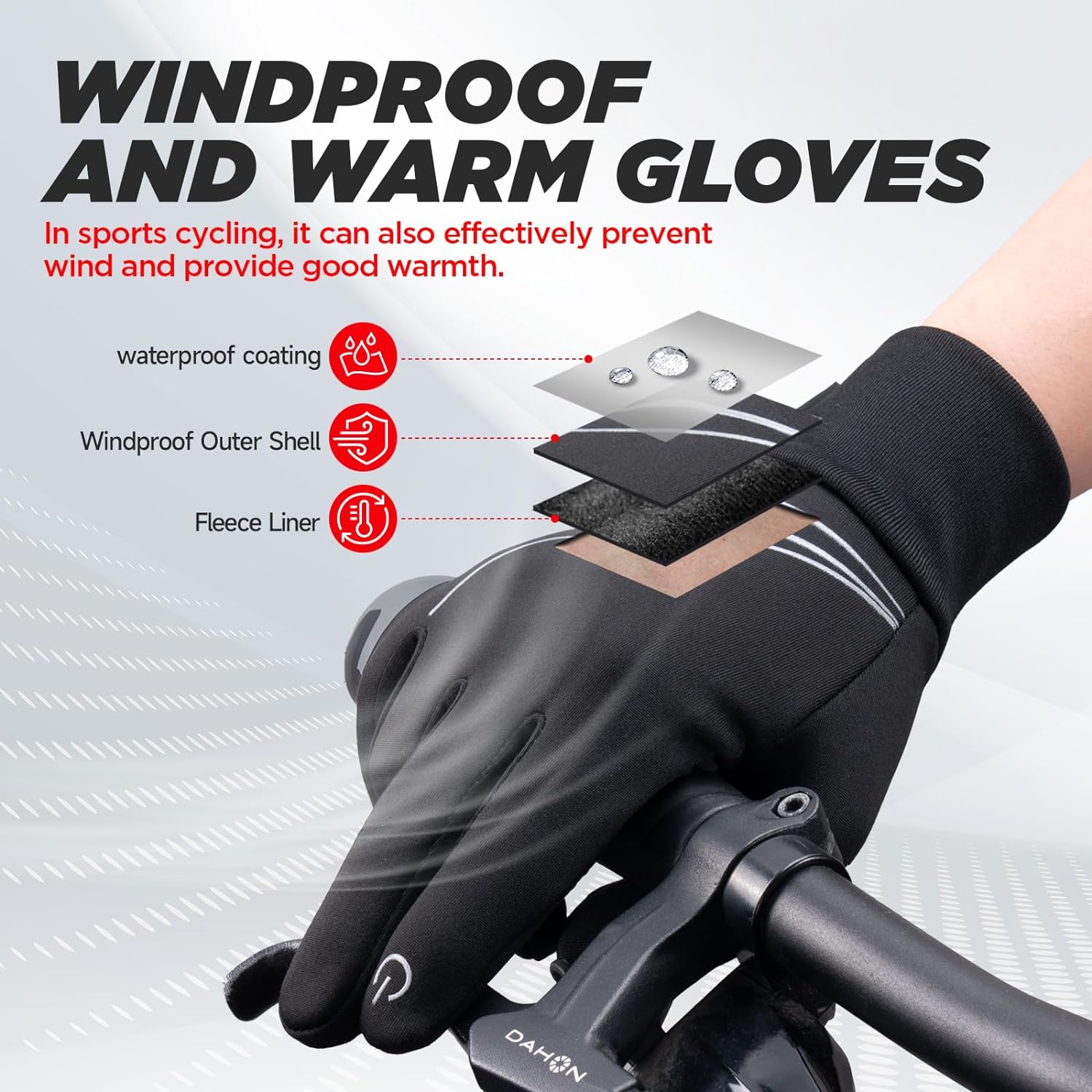 Thermal Gloves for Men Women, Winter Windproof Anti-Slip Touch Screen Running Gloves for Driving Riding Cycling Hiking - Image 2